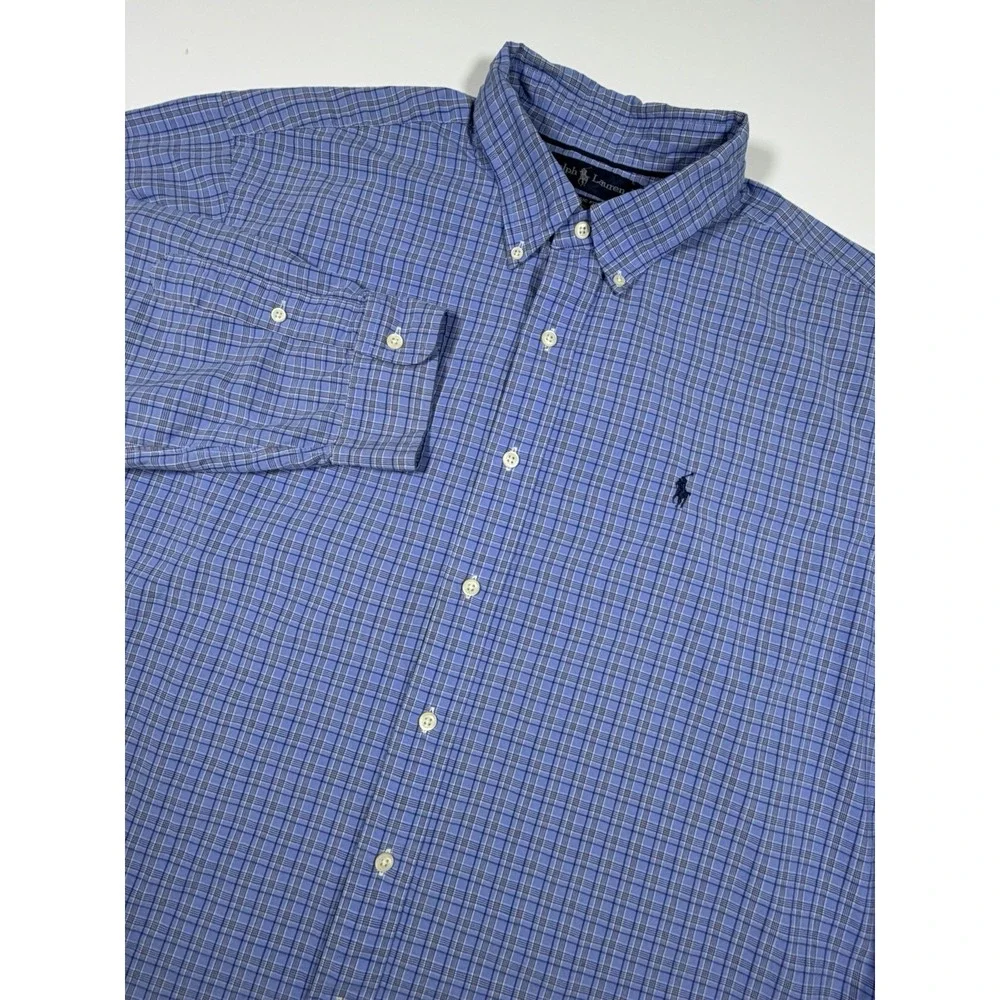 Ralph Lauren Button Down Shirt Mens Size 2XL Classic Fit Blue White Check